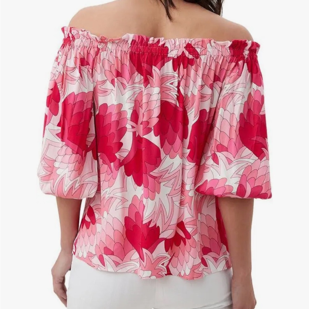 NWT Trina Turk Equinox 2 Off Shoulder  Top Flower Child Pink and Red Pattern - Picture 4 of 6